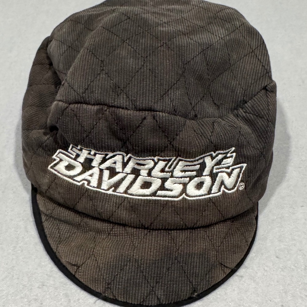Harley Davidson Welder Cap Mens Quilted Corduroy Distressed Embroidered Logo Hat